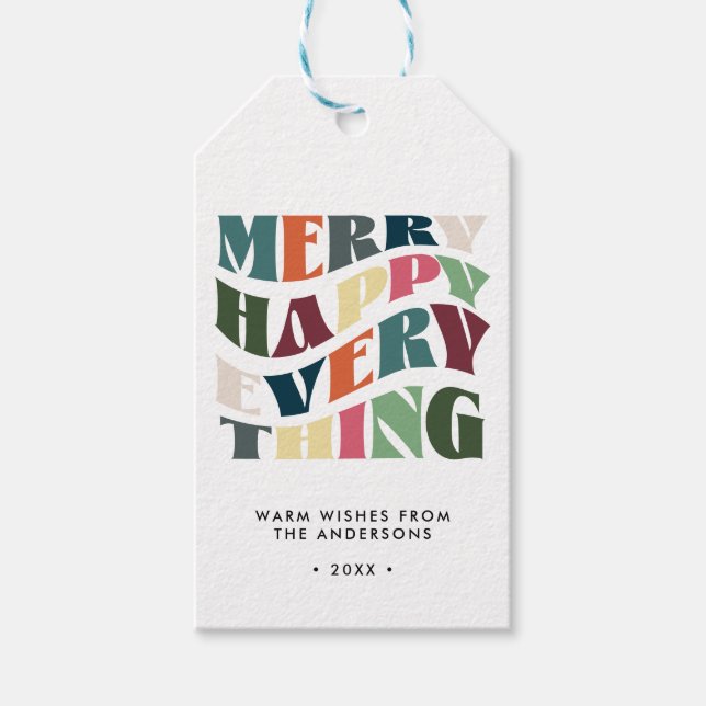 Merry Happy Everything Groovy Holiday Christmas Geschenkanhänger (Vorderseite)
