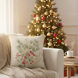 Merry Hearth: Rustic Christmas Botanical Watercolo Kissen