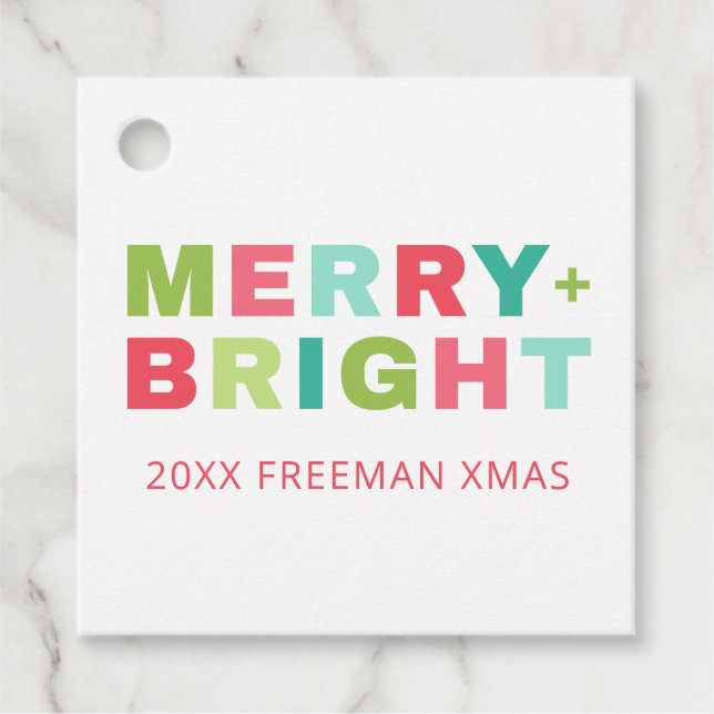 Merry + Helles Weihnachtsgeschenk Tag Geschenkanhänger (Vorderseite)
