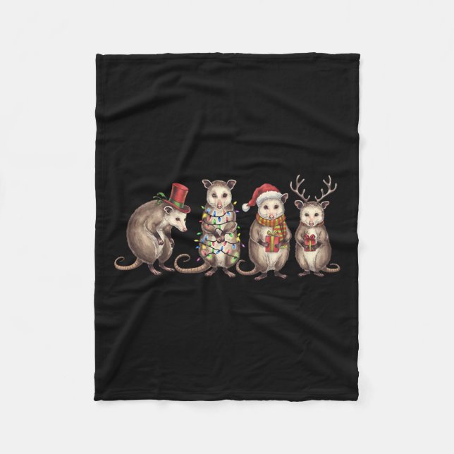 Merry Hissmas Opossum Weihnachts-Weihnachtsmannmüt Fleecedecke (Vorderseite)