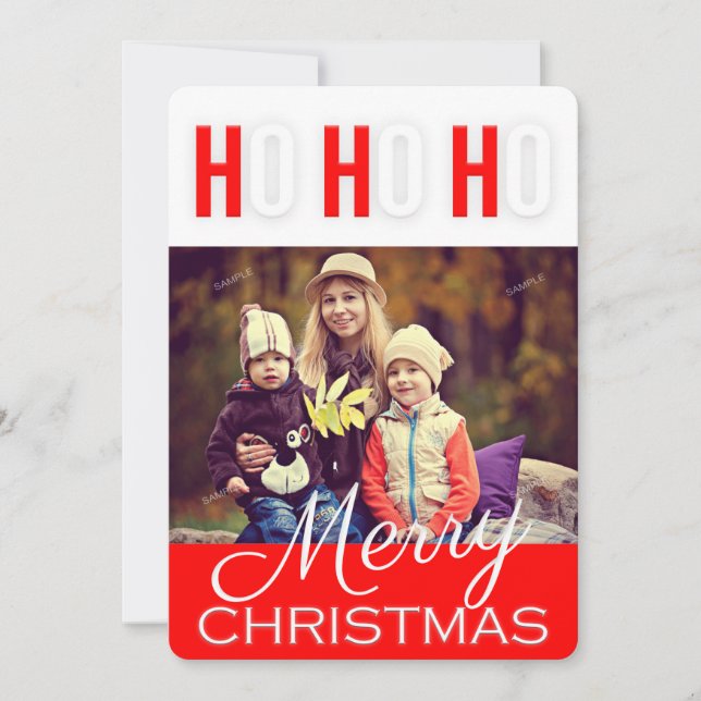Merry Ho Ho Weihnachten Grüße Foto-Karte (Vorderseite)