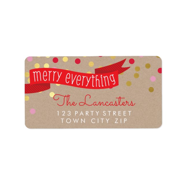 MERRY HOLIDAY BANNER stilvolle Goldkonfetti Adressaufkleber (Vorne)
