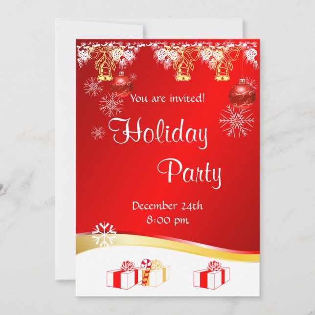 Merry Holiday Party invitation on red background Einladung (Vorderseite)