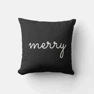 Merry Holiday Schwarz-weiß Script Minimalistisch M Kissen
