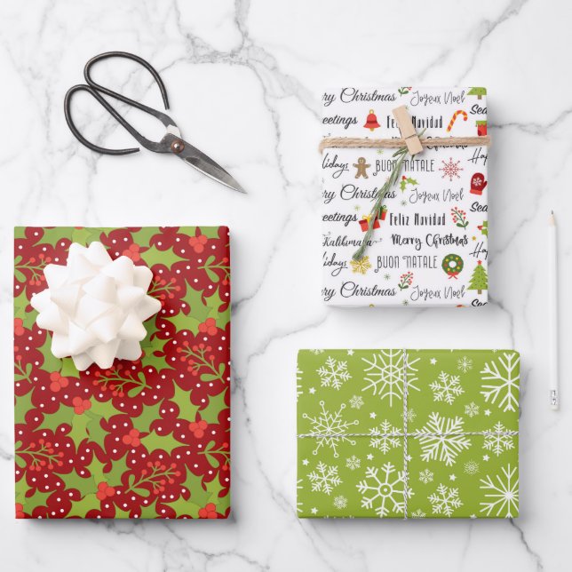 Merry Holly Wrapping Paper Set Geschenkpapier Set (Vorderseite)