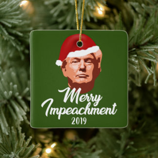 MERRY IMPECHMENT 2019 TRUMP WEIHNACHTSMANNMÜTZE KERAMIKORNAMENT