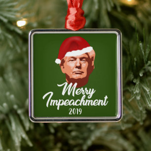 MERRY IMPECHMENT 2019 TRUMP WEIHNACHTSMANNMÜTZE ORNAMENT AUS METALL