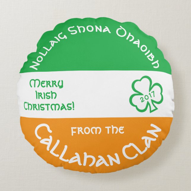 Merry Irish Gaelic Christmas Flag Irland Rundes Kissen (Vorderseite)