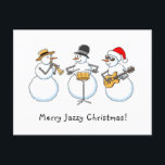 Merry Jazzy Christmas Funny Snowman Jazzband Feiertagspostkarte<br><div class="desc">Niedliche Merry Jazzy Weihnachts-Postkarte zeigt Cartoon-Illustration der lustigen Jazzband: drei Snowmen spielen schöne Weihnachtsmusik. Eine tolle Karte,  um Ihren Freunden und Lieben frohe Weihnachten zu wünschen. Zögern Sie nicht,  mich via Zazzle zu kontaktieren,  wenn Sie Hilfe benötigen,  um den Text auf dieser Karte zu personalisieren.</div>