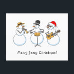 Merry Jazzy Christmas Funny Snowman Jazzband Feiertagspostkarte<br><div class="desc">Niedliche Merry Jazzy Weihnachts-Postkarte zeigt Cartoon-Illustration der lustigen Jazzband: drei Snowmen spielen schöne Weihnachtsmusik. Eine tolle Karte,  um Ihren Freunden und Lieben frohe Weihnachten zu wünschen. Zögern Sie nicht,  mich via Zazzle zu kontaktieren,  wenn Sie Hilfe benötigen,  um den Text auf dieser Karte zu personalisieren.</div>