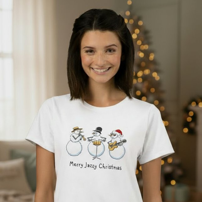 Merry Jazzy Christmas Funny Snowmen Jazz Frauen T-Shirt (Von Creator hochgeladen)