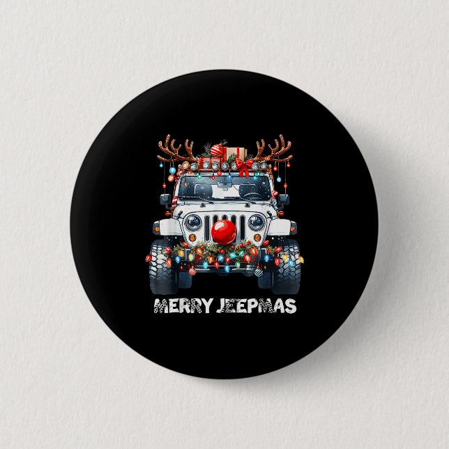Merry Jeepmas Ugly Light Reindeer Christmas  Button (Vorderseite)
