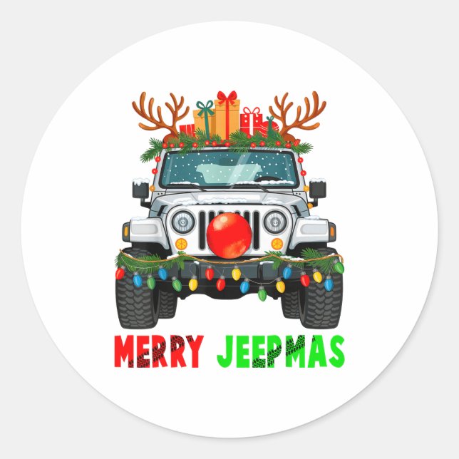 Merry Jeepmas Ugly Light Reindeer Christmas  Runder Aufkleber (Vorderseite)
