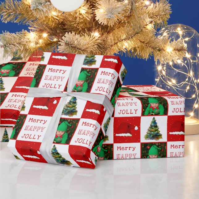 Merry Jolly Christmas Tree Weihnachtsmannmütze Fam Geschenkpapier (Feiertage)