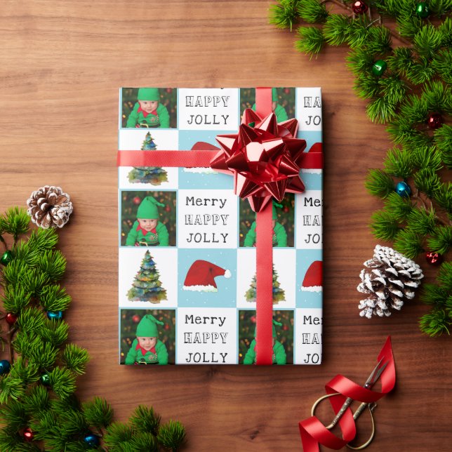 Merry Jolly Christmas Tree Weihnachtsmannmütze Fam Geschenkpapier (Feiertagsgeschenk)