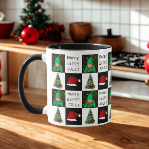 Merry Jolly Christmas Tree Weihnachtsmannmütze Fam Tasse