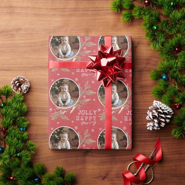 Merry Jolly Custom Photo Holiday Gift  Geschenkpapier (Feiertagsgeschenk)