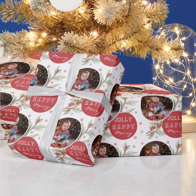 Merry Jolly Custom Photo Holiday Gift Wrap Geschenkpapier (Feiertage)
