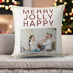 Merry Jolly Happy Custom Family Foto Holiday Kissen