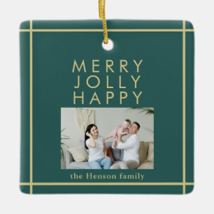 Merry Jolly Happy Family Foto Christmas Green Keramikornament