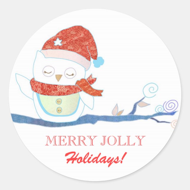 Merry Jolly Holidays Fun Owl Grüße Sticker (Vorderseite)