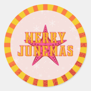 Merry Junemas Tropical Christmas Runder Aufkleber
