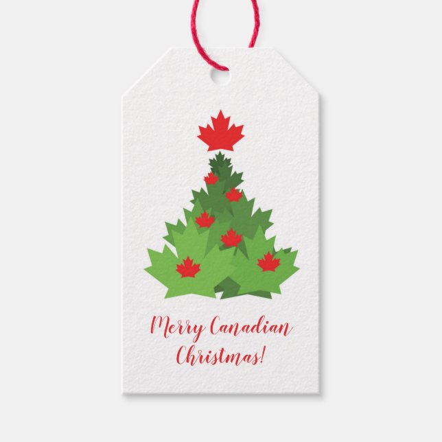 Merry kanadische Fahne Ahornblättriger Weihnachtsb Geschenkanhänger (Vorderseite)