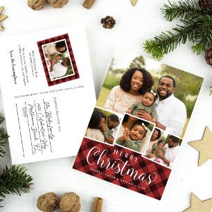 Merry Kariert Holiday Foto Collage Postkarte
