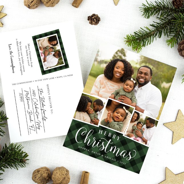 Merry Kariert Holiday Foto Collage Postkarte (Von Creator hochgeladen)