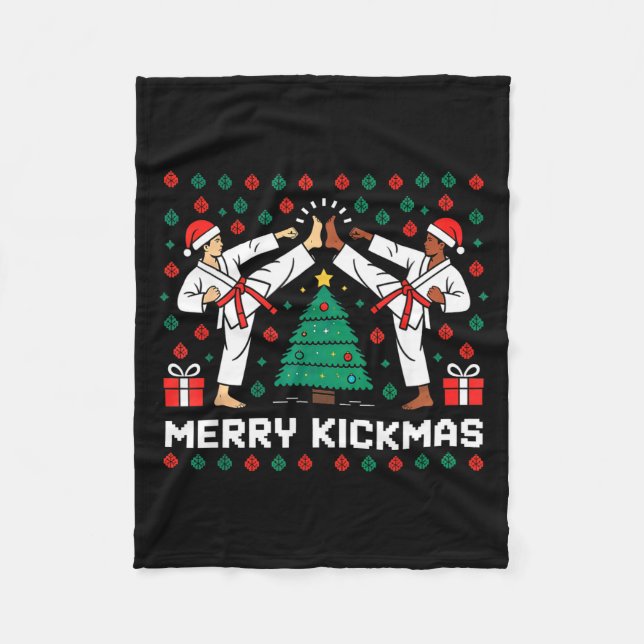 Merry Kickmas Funny Karate Jiu Jitsu Ugly Christma Fleecedecke (Vorderseite)