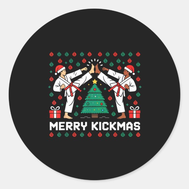 Merry Kickmas Funny Karate Jiu Jitsu Ugly Christma Runder Aufkleber (Vorderseite)
