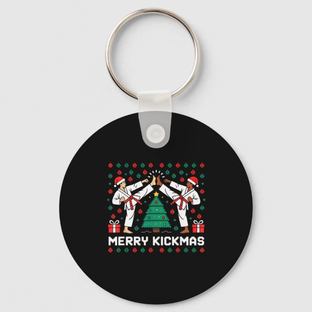 Merry Kickmas Funny Karate Jiu Jitsu Ugly Christma Schlüsselanhänger (Vorderseite)
