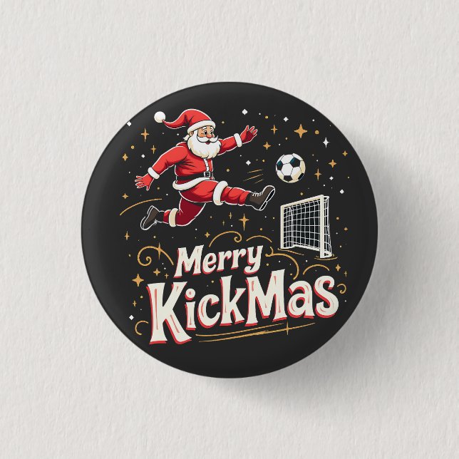 Merry Kickmas Funny Santa Claus Fußballfans Button (Vorderseite)