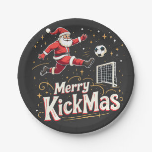 Merry Kickmas Funny Santa Claus Fußballfans Pappteller