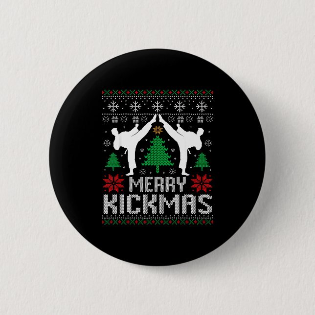 Merry Kickmas Karate Jiu Jitsu Ugly Christmas Xmas Button (Vorderseite)