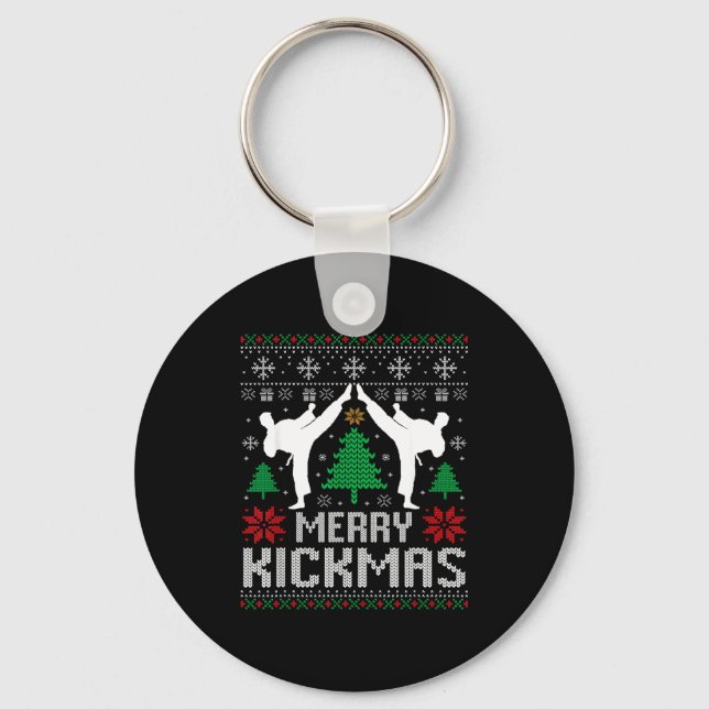Merry Kickmas Karate Jiu Jitsu Ugly Christmas Xmas Schlüsselanhänger (Vorderseite)