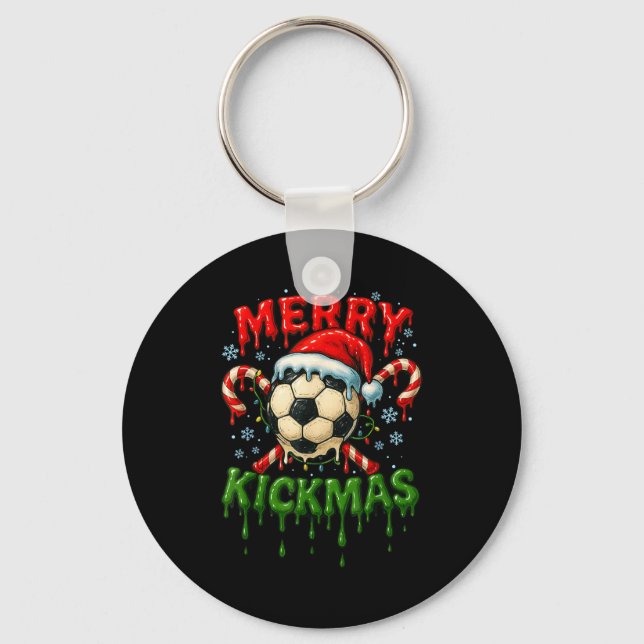 Merry Kickmas Soccer Christmas Candy Cane Ice Crea Schlüsselanhänger (Vorderseite)