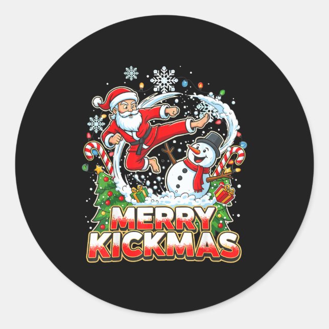 Merry Kickmas Ugly Christmas Jiu Jitsu Funny Santa Runder Aufkleber (Vorderseite)