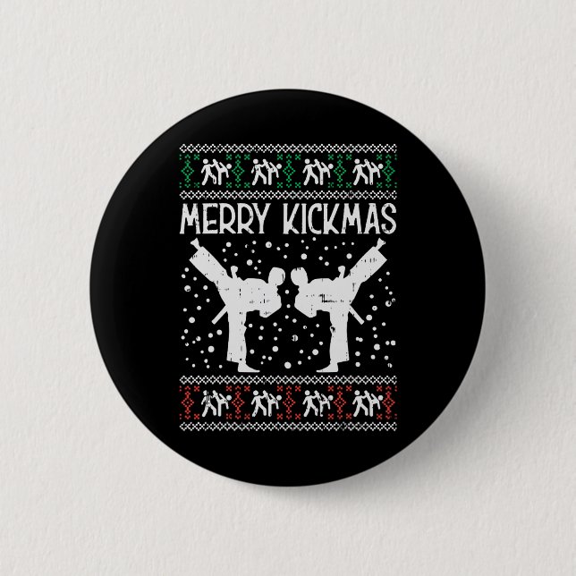 Merry Kickmas Ugly Christmas Karate Jiu Jitsu Mart Button (Vorderseite)