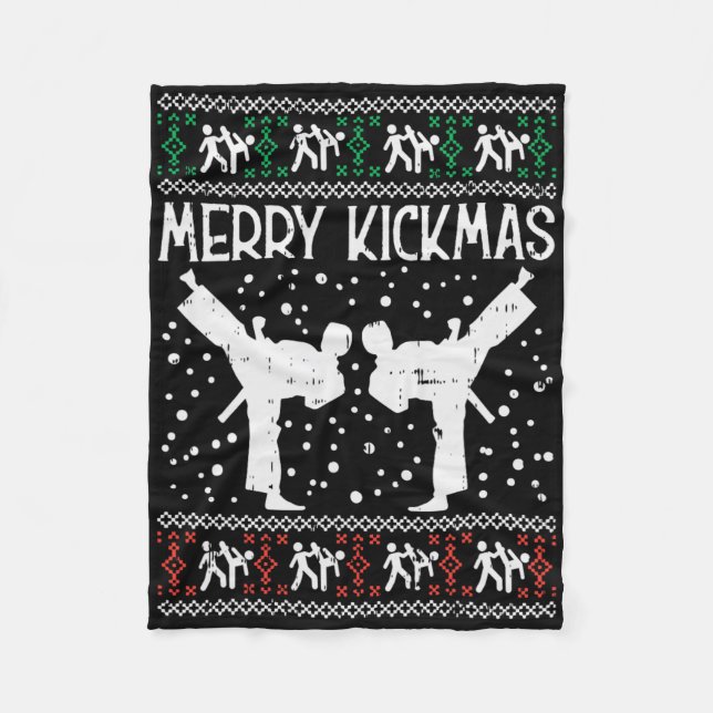Merry Kickmas Ugly Christmas Karate Jiu Jitsu Mart Fleecedecke (Vorderseite)