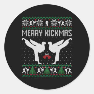 Merry Kickmas Ugly Christmas Karate Jiu Jitsu Mart Runder Aufkleber