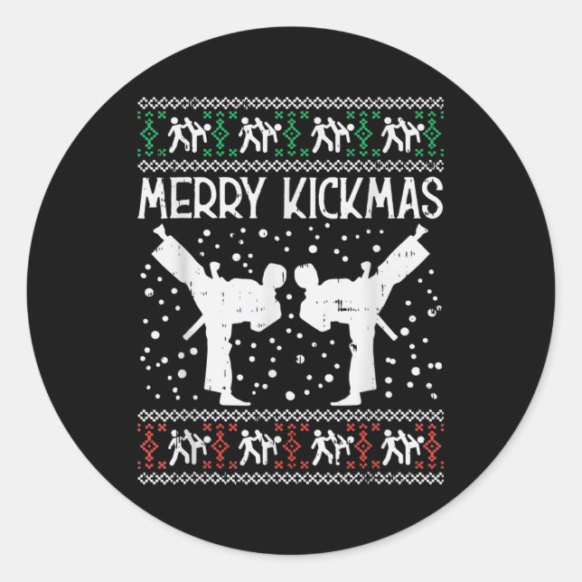 Merry Kickmas Ugly Christmas Karate Jiu Jitsu Runder Aufkleber (Vorderseite)
