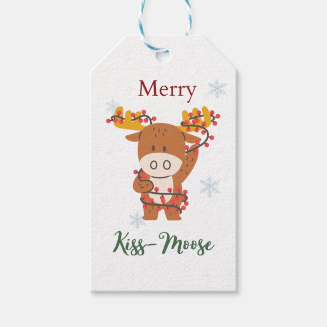 Merry Kiss Elch Geschenkanhänger (Vorderseite)