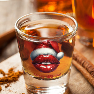 Merry KISS-mas Rote Lippen Rote Weihnachtsmannmütz Schnapsglas