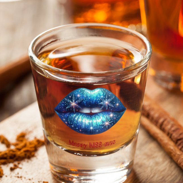 Merry KISS-mas Sparkling Blue Snowflake Liften Schnapsglas (Von Creator hochgeladen)
