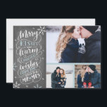 Merry Kisses Warm Wishm | Feiertage | Blau 3-Foto Save The Date<br><div class="desc">Ferien Save the Date Karte. Diese moderne und schicke Urlaubskarte verdoppelt sich als Save the Date Karte für das verlobte Paar. Die Vorderseite zeigt 3 Ihrer Fotos, die von Hand gezeichnete Schneeflocken und handgeschriebene Typografie mit den Worten "Frohe Küsse und warme Ferien wünscht from the Balon To Be Mr and...</div>