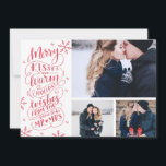 Merry Kisses Warm Wishm | Feiertage | Weiß, 3-Foto Save The Date<br><div class="desc">Ferien Save the Date Karte. Diese moderne und schicke Urlaubskarte verdoppelt sich als Save the Date Karte für das verlobte Paar. Die Vorderseite zeigt 3 Ihrer Fotos, die von Hand gezeichnete Schneeflocken und handgeschriebene Typografie mit der Aufschrift "Frohe Küsse und warme Ferien wünscht from the Balon To Be Mr and...</div>