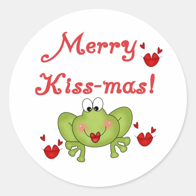 Merry Kissmas Frog Weihnachten Runder Aufkleber (Vorderseite)