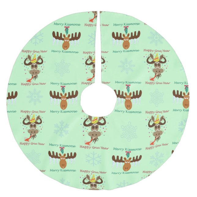 Merry Kissmoose_Happy Gnu Jahr_Xmas Urlaub Polyester Weihnachtsbaumdecke (Vorderseite)