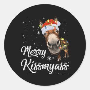 Merry Kissmy Donkey Sarcastic Xmas Funny Pajama Ch Runder Aufkleber